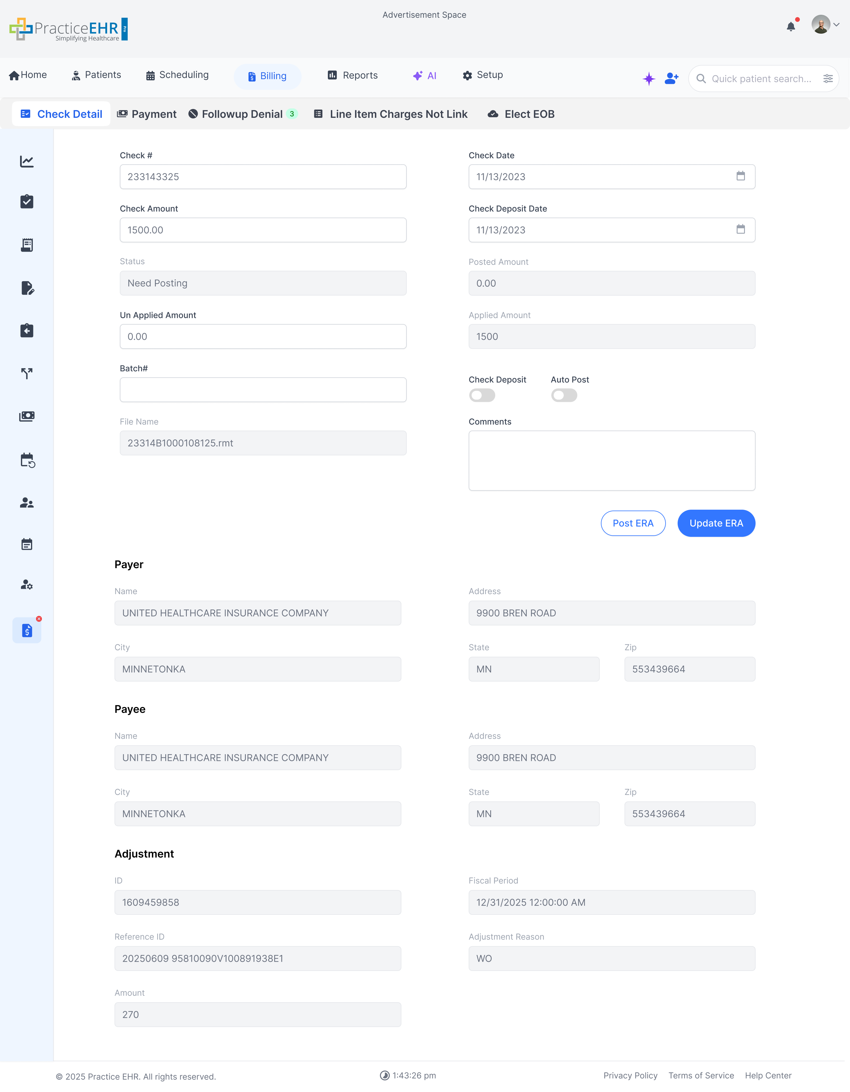 EOB Payment Posting - Check Detail
